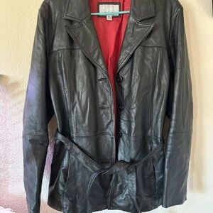 Wilsons Leather Black Tailored Leather Jacket with Notched Lapel